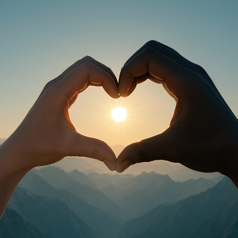 Zwei Hände formen ein Herz im Sonnenlicht – Coaching für Verbindung, Liebe und inneren Frieden